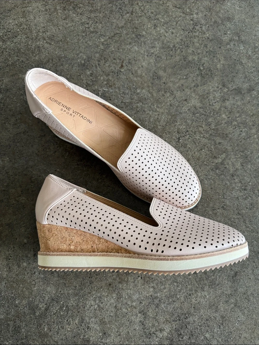Adrienne Vittadini Sport Esmerelda Blush Pink Perforated Cork Leather Wedge Heel